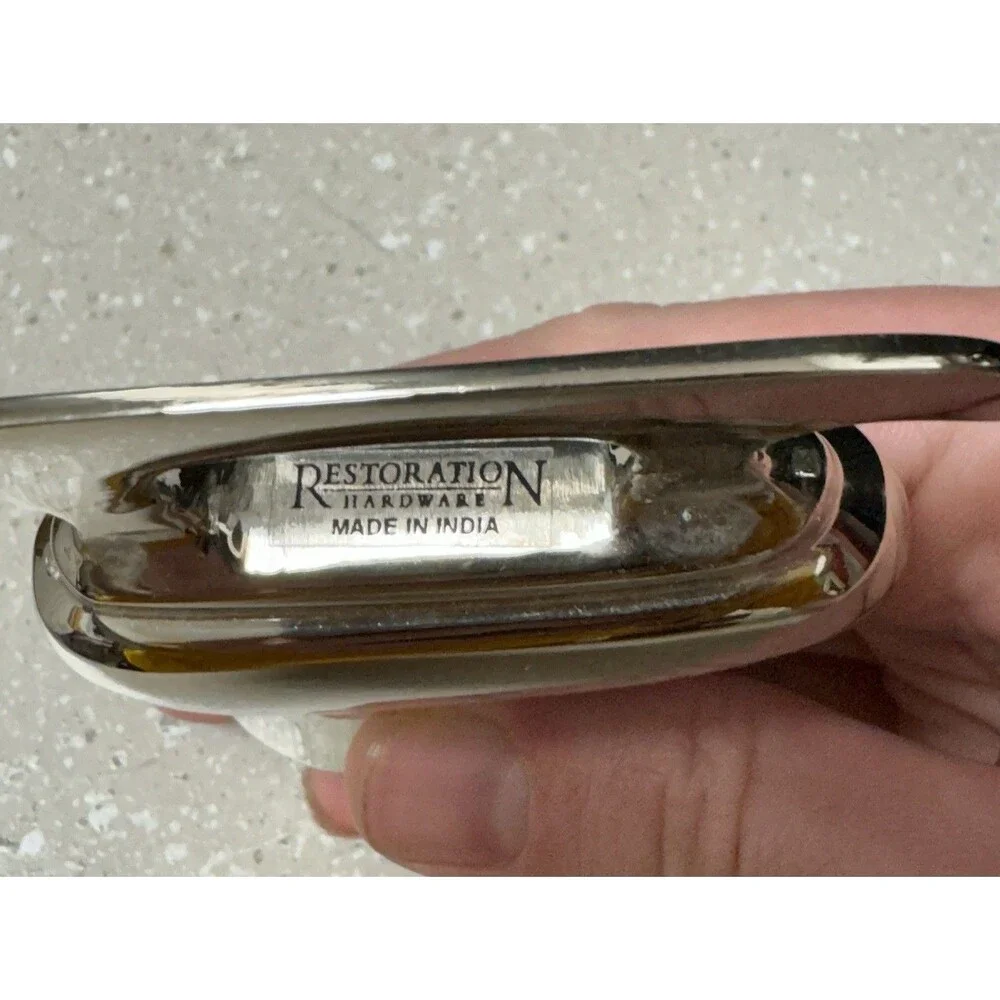 RESTORATION HARDWARE Heavy Christmas Ornament Silver Ice Skate Vintage Ribbon